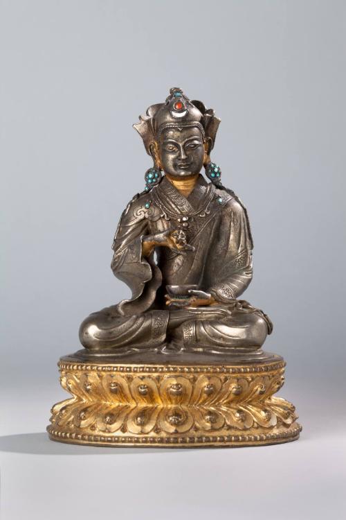 Padmasambhava; Tibet; 15th century; silver and gilt copper alloy with inlays of turquoise and c…