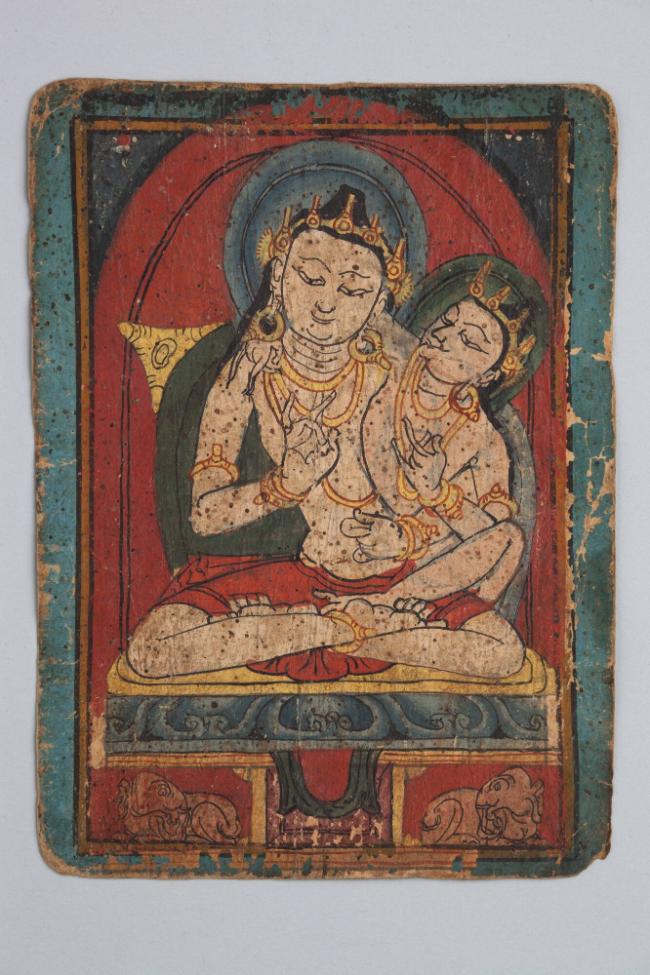 Vairochana, from a Set of Initiation Cards (Tsakali); Tibet; ca. 14th century; pigments on pape…