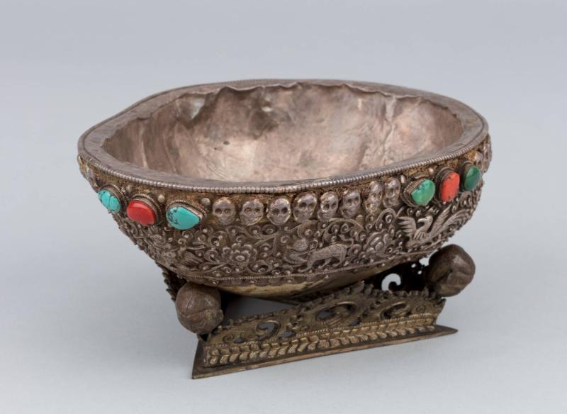 Skull Cup with Base; Tibet; 18th-20th century; silver, turquoise, coral, brass alloy; Rubin Mus…