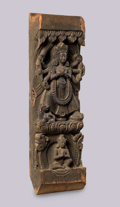 Architectural Detail Depicting the Goddess Guhyakali; Nepal; 17th century; wood; Rubin Museum o…