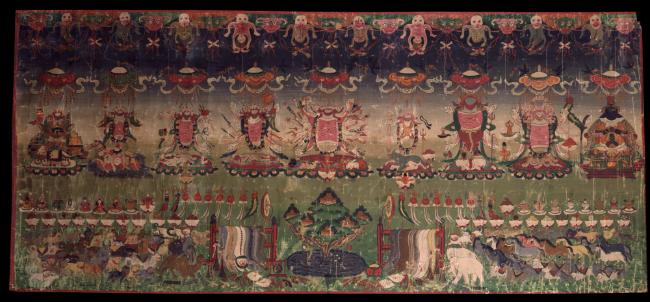 Nine Deity Offering; Mongolia; 19th century; pigments on cloth; Rubin Museum of Art, gift of th…