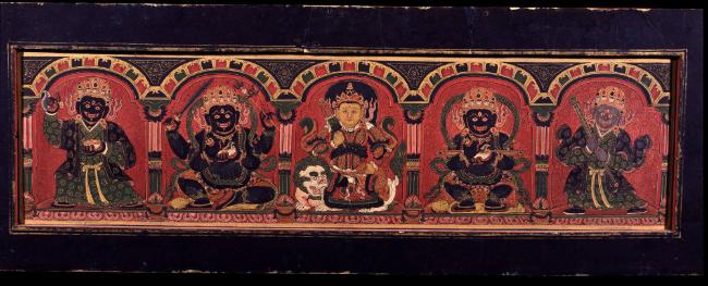 Illuminated Manuscript Page Depicting Four Forms of Mahakala and Vaishravana; China; 17th centu…