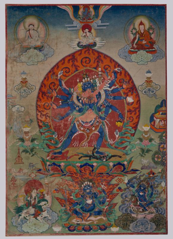 Chakrasamvara with Consort Vajravarahi; Kham Province, Eastern Tibet; 19th century; pigments on…