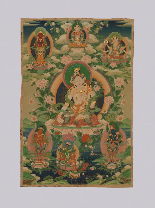 White Tara with Long Life Deities; Tibet; 19th century; pigments on cloth; Rubin Museum of Art,…