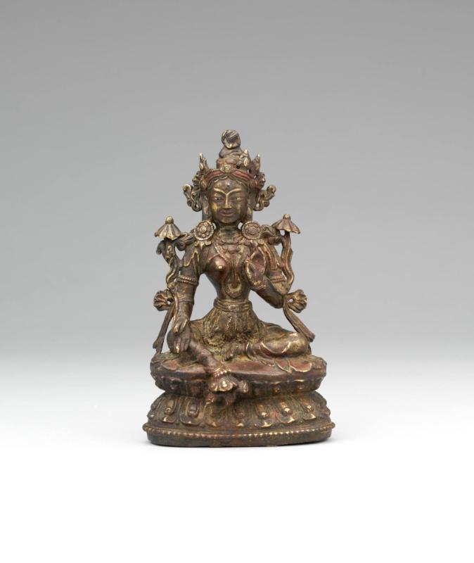 Green Tara; Himalayan; ca. 17th century; gilt copper alloy with traces of pigments; Rubin Museu…