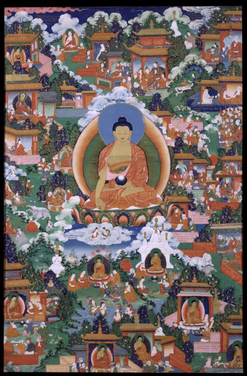 Stories of Noble Deeds (Avadana); Central Tibet; late 18th-19th century; pigments on cloth; Rub…