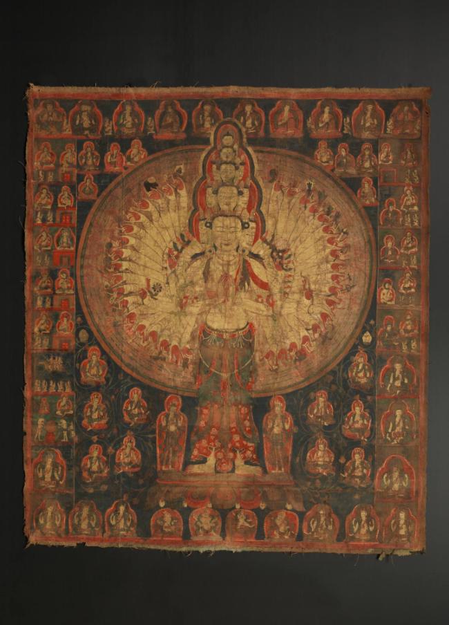 Eleven-Headed Thousand-Armed Avalokiteshvara; Tibet; 14th-15th century; pigments on cloth; Rubi…