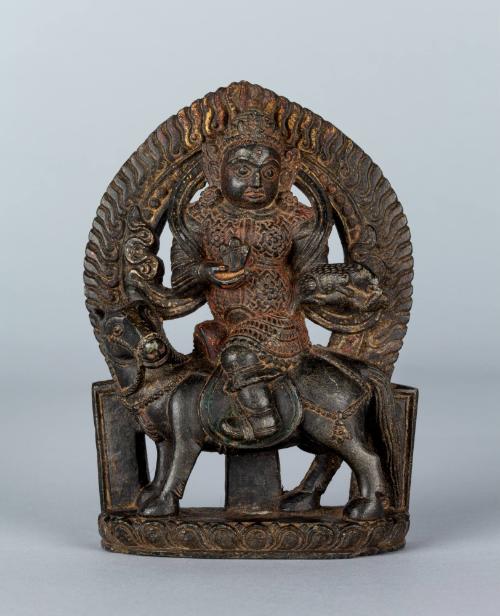Attendant figure to Vaishravana; Tibet; 16th century; black stone with pigments; Rubin Museum o…