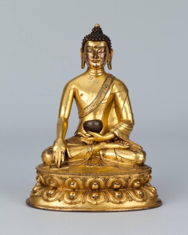 Buddha Shakyamuni; Tibet; 15th century; gilt copper alloy; Rubin Museum of Art, gift of Shelley…