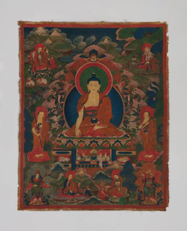 Buddha Shakyamuni; Tibet; 18th century; pigments on cloth; Rubin Museum of Art; C2006.12.3; pho…