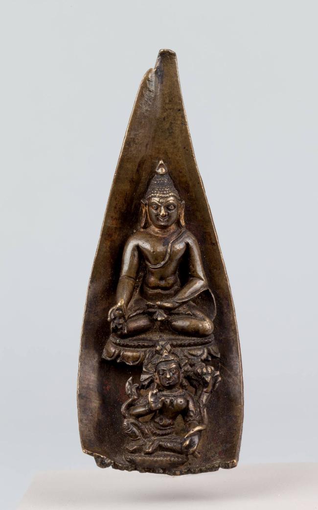 Buddha Ratnasambhava and Goddess in a Lotus Petal; northeastern India; 11th–12th century; coppe…
