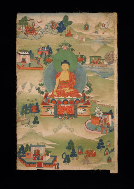 Shakyamuni Buddha, Jataka (Previous Lives); eastern Tibet; 19th century; pigments on cloth; Rub…