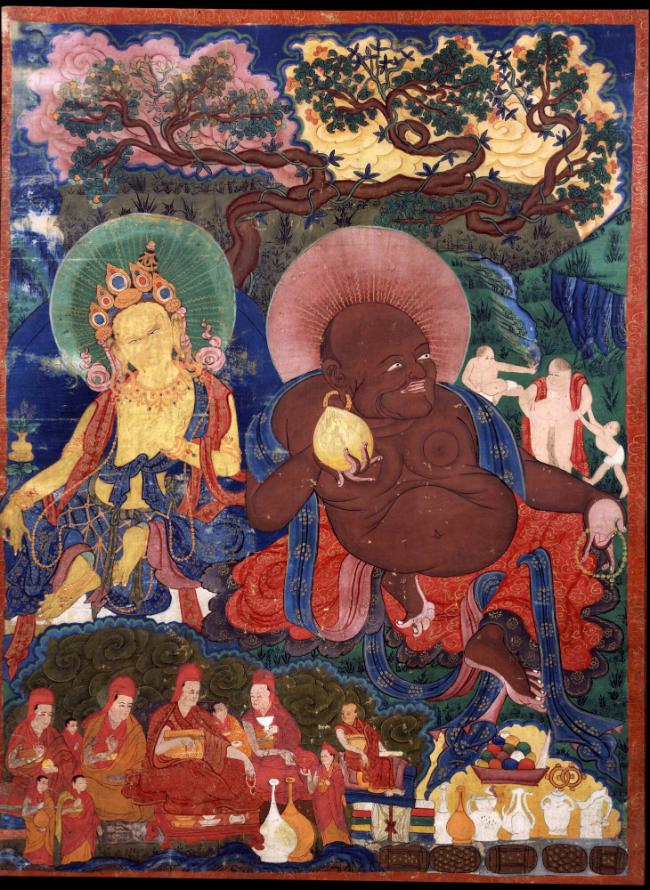 Vasudhara and Hvashang; Tibet; 17th century; pigments on cloth; Rubin Museum of Art; Gift of Sh…