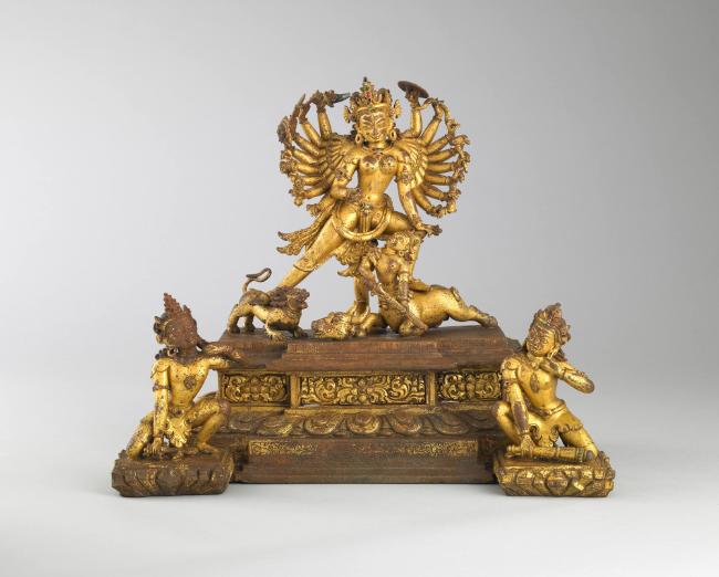 Durga Killing the Buffalo Demon; Nepal; 13th century; gilt copper alloy; Rubin Museum of Art; C…